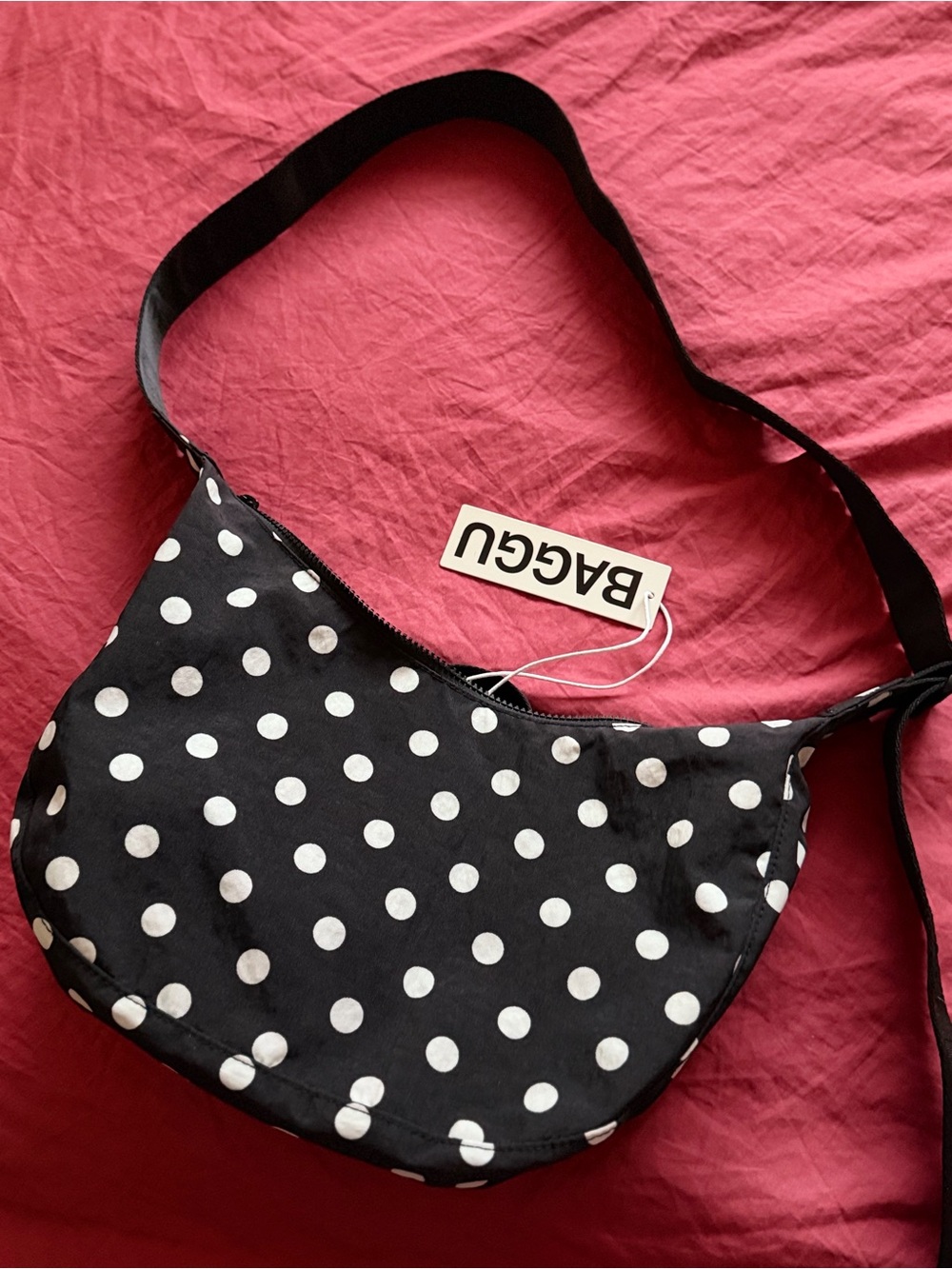 BAGGU Black & White Polka Dot Crescent Bag (medium)